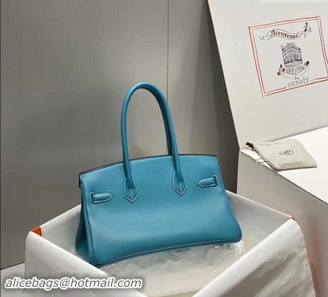 Reasonable Price Hermes Mini Shoulder Birkin Bag 29cm in Calfskin Leather H1010 Denim Blue 2024 (Half Handmade)