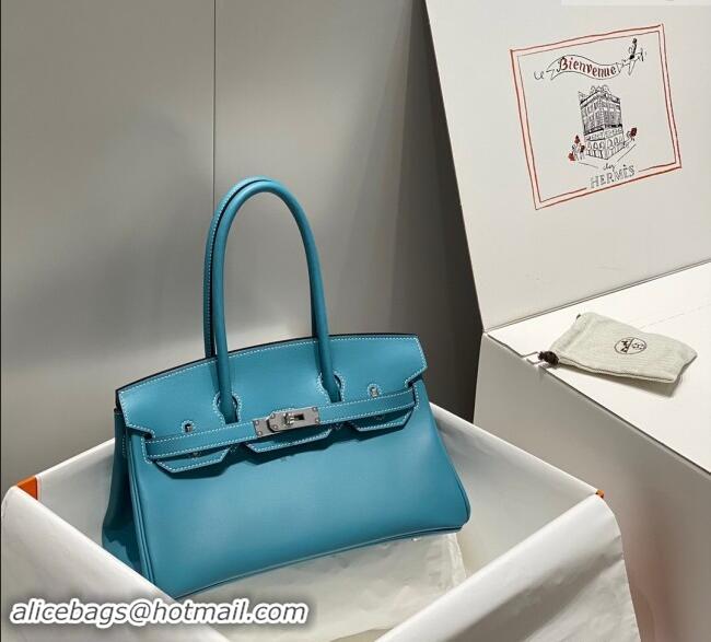 Reasonable Price Hermes Mini Shoulder Birkin Bag 29cm in Calfskin Leather H1010 Denim Blue 2024 (Half Handmade)