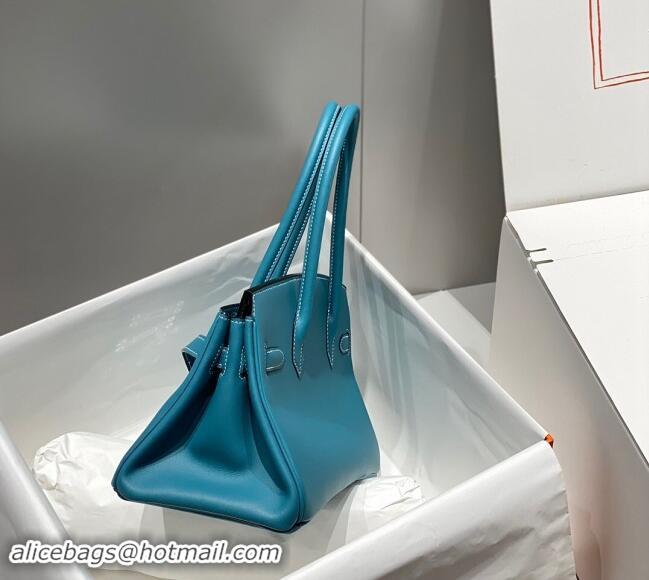 Reasonable Price Hermes Mini Shoulder Birkin Bag 29cm in Calfskin Leather H1010 Denim Blue 2024 (Half Handmade)