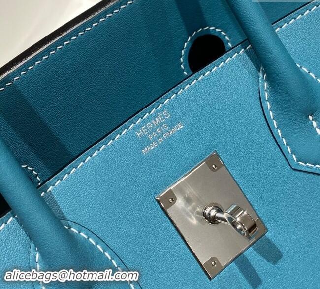 Reasonable Price Hermes Mini Shoulder Birkin Bag 29cm in Calfskin Leather H1010 Denim Blue 2024 (Half Handmade)