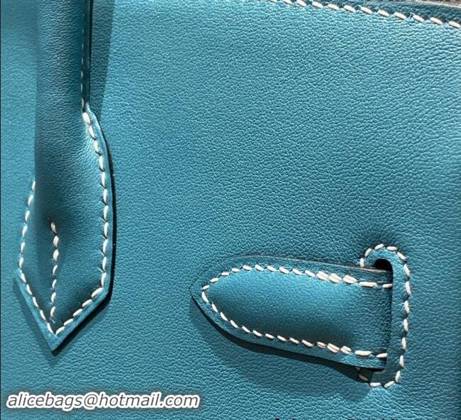 Reasonable Price Hermes Mini Shoulder Birkin Bag 29cm in Calfskin Leather H1010 Denim Blue 2024 (Half Handmade)