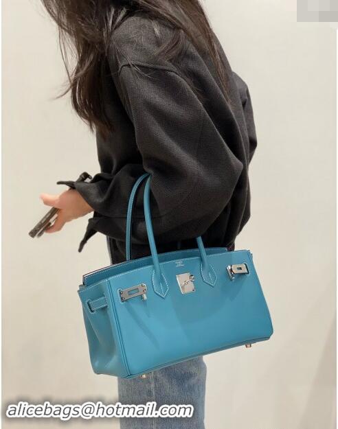 Reasonable Price Hermes Mini Shoulder Birkin Bag 29cm in Calfskin Leather H1010 Denim Blue 2024 (Half Handmade)