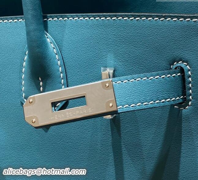 Reasonable Price Hermes Mini Shoulder Birkin Bag 29cm in Calfskin Leather H1010 Denim Blue 2024 (Half Handmade)