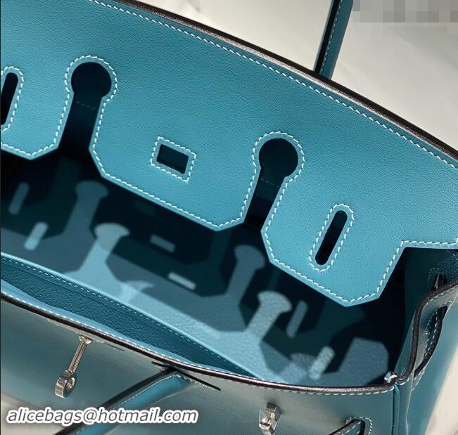 Reasonable Price Hermes Mini Shoulder Birkin Bag 29cm in Calfskin Leather H1010 Denim Blue 2024 (Half Handmade)