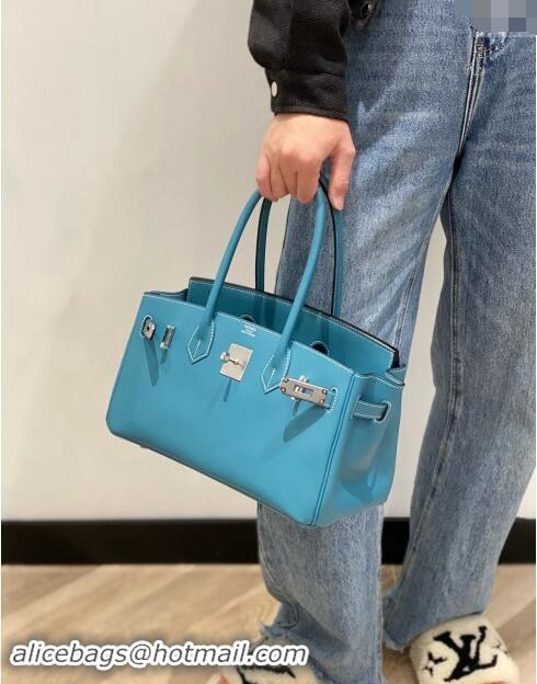 Reasonable Price Hermes Mini Shoulder Birkin Bag 29cm in Calfskin Leather H1010 Denim Blue 2024 (Half Handmade)