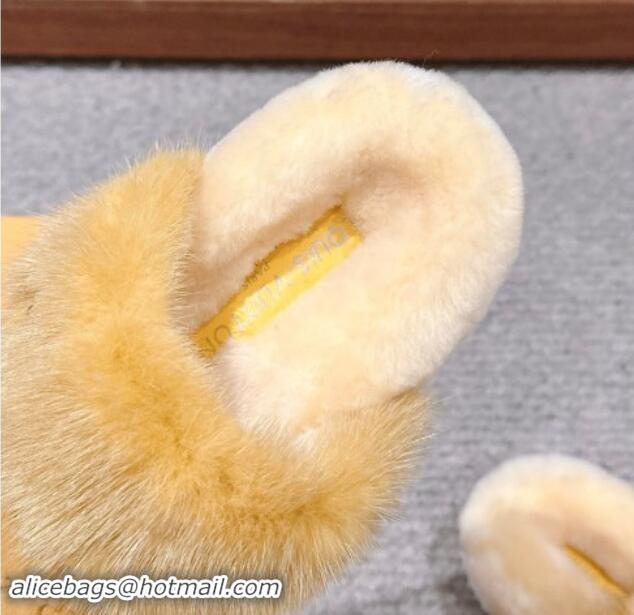 Stylish Louis Vuitton Suede and Mink Fur Flat Slippers Yellow 1014112