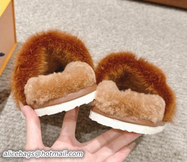 Sumptuous Louis Vuitton Suede and Mink Fur Flat Slippers Brown 1014114