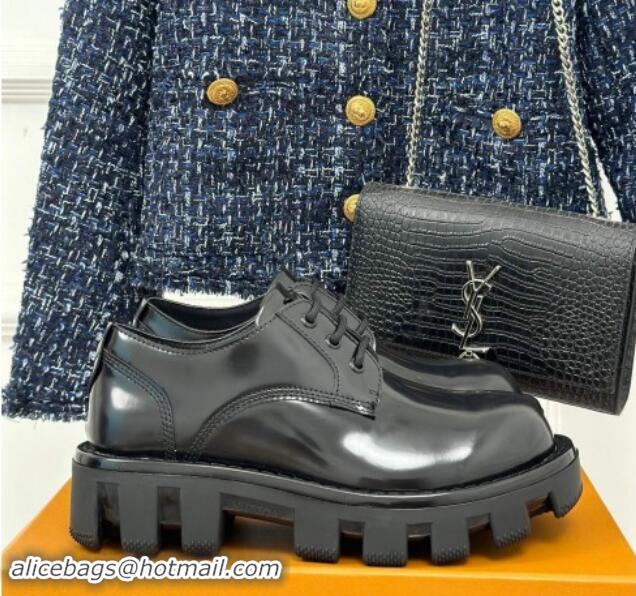 Shop Duplicate Louis Vuitton LV Checker Derby Lace-up Sneakers in Black Glazed Leather 1014116