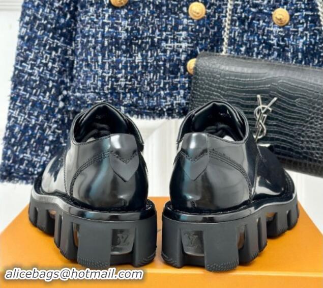 Shop Duplicate Louis Vuitton LV Checker Derby Lace-up Sneakers in Black Glazed Leather 1014116