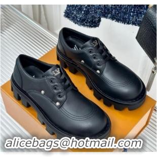 Top Design Louis Vuitton LV Checker Derby Lace-up Sneakers in Black Leather with Studs 1014117