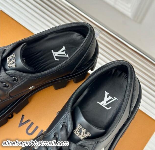 Top Design Louis Vuitton LV Checker Derby Lace-up Sneakers in Black Leather with Studs 1014117