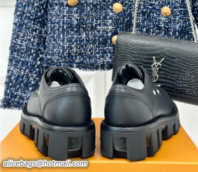 Top Design Louis Vuitton LV Checker Derby Lace-up Sneakers in Black Leather with Studs 1014117