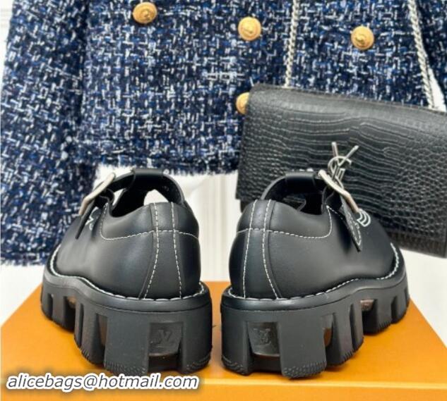 Cheap Price Louis Vuitton LV Checker Mary Janes Platform Loafers in Black Leather 1014118