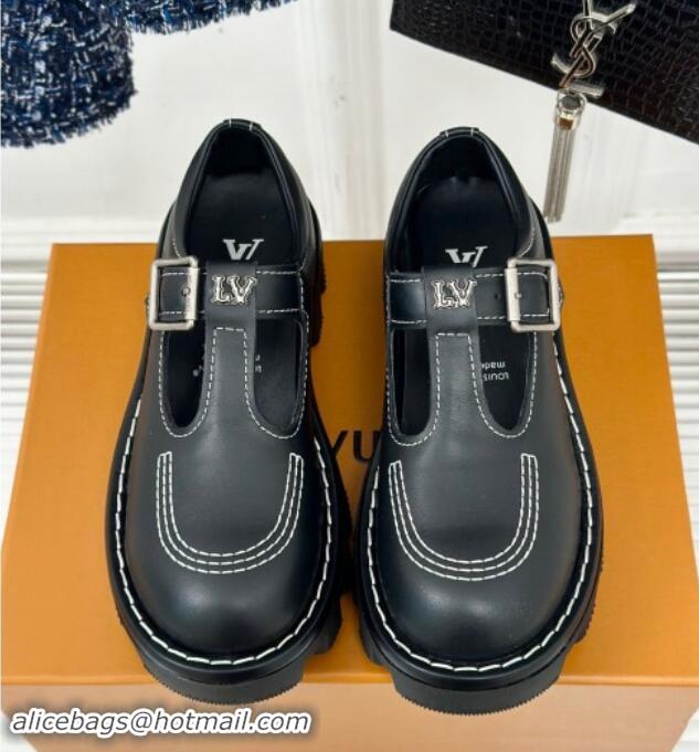 Cheap Price Louis Vuitton LV Checker Mary Janes Platform Loafers in Black Leather 1014118