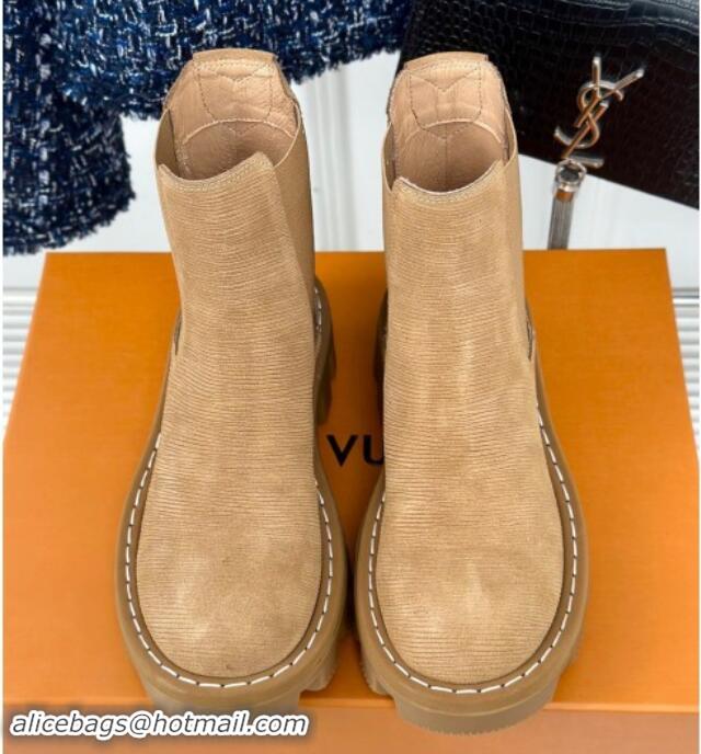 Good Product Louis Vuitton LV Checker Ankle Chelsea Boots in Beige Epi Suede 1014119