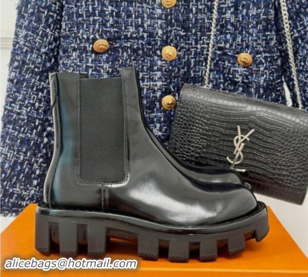 Big Discount Louis Vuitton LV Checker Ankle Chelsea Boots in Black Glazed Leather 1014120