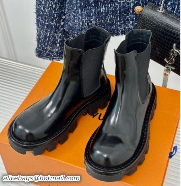 Big Discount Louis Vuitton LV Checker Ankle Chelsea Boots in Black Glazed Leather 1014120