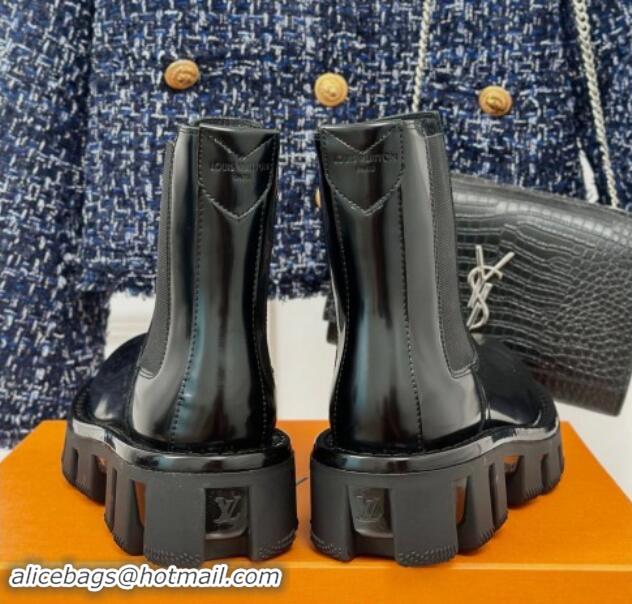 Big Discount Louis Vuitton LV Checker Ankle Chelsea Boots in Black Glazed Leather 1014120