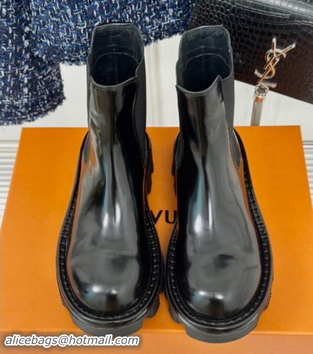 Big Discount Louis Vuitton LV Checker Ankle Chelsea Boots in Black Glazed Leather 1014120