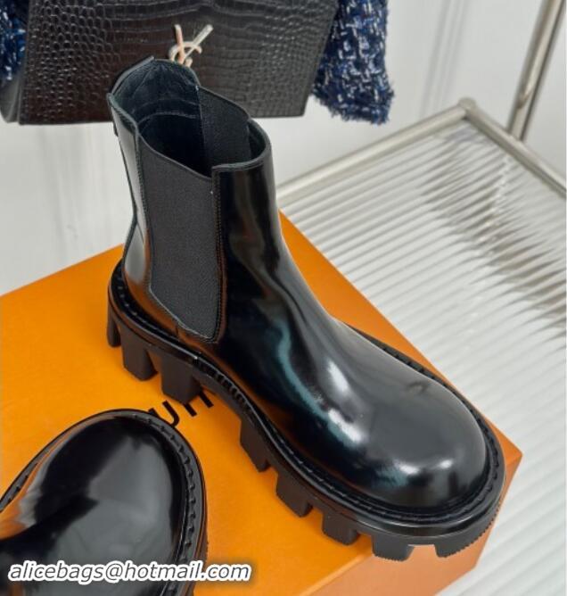 Big Discount Louis Vuitton LV Checker Ankle Chelsea Boots in Black Glazed Leather 1014120