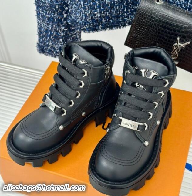 Charming Louis Vuitton LV Checker Ankle Boots in Black Leather 1014123