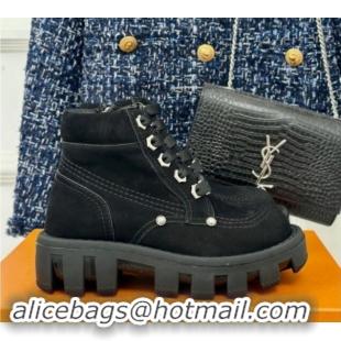 Shop Cheap Louis Vuitton LV Checker Ankle Boots in Suede Black 1014124