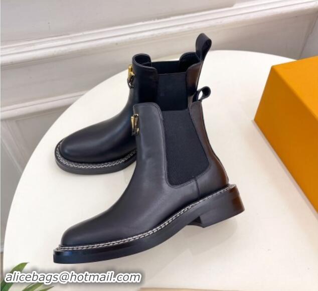 Pretty Style Louis Vuitton Chelsea Ankle Boots 3.5cm in Black Leather 1015001