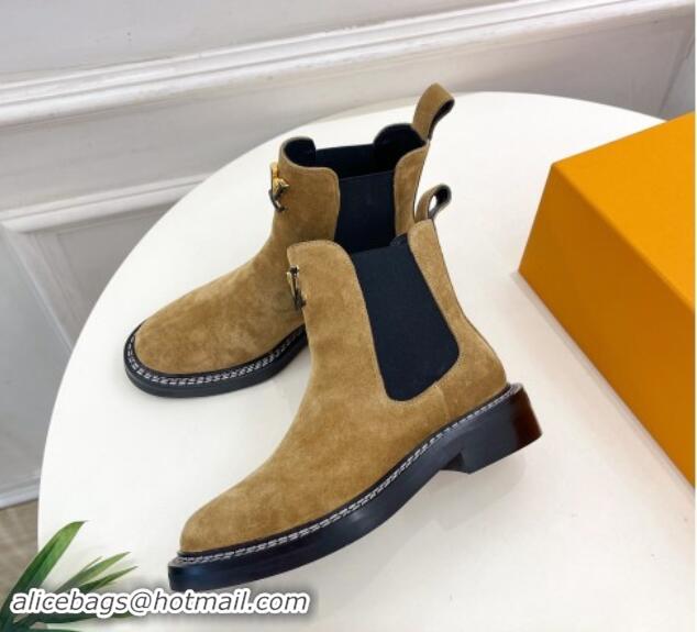 Top Grade Louis Vuitton Chelsea Ankle Boots 3.5cm in Suede Brown 1015002