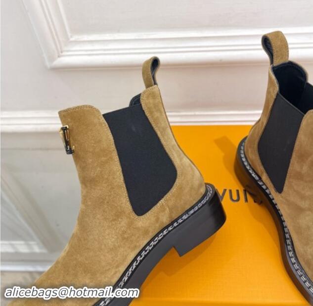 Top Grade Louis Vuitton Chelsea Ankle Boots 3.5cm in Suede Brown 1015002