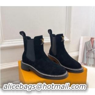 Durable Louis Vuitton Chelsea Ankle Boots 3.5cm in Suede Black 1015003