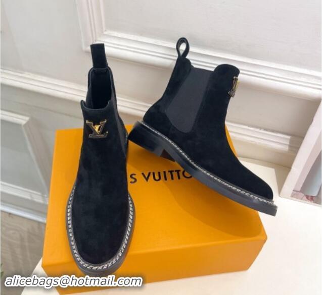 Durable Louis Vuitton Chelsea Ankle Boots 3.5cm in Suede Black 1015003