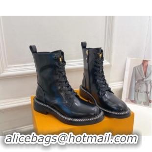 Best Product Louis Vuitton Lace-up Ankle Boots 3.5cm in Black Glazed Leather 1015004