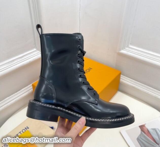 Best Product Louis Vuitton Lace-up Ankle Boots 3.5cm in Black Glazed Leather 1015004