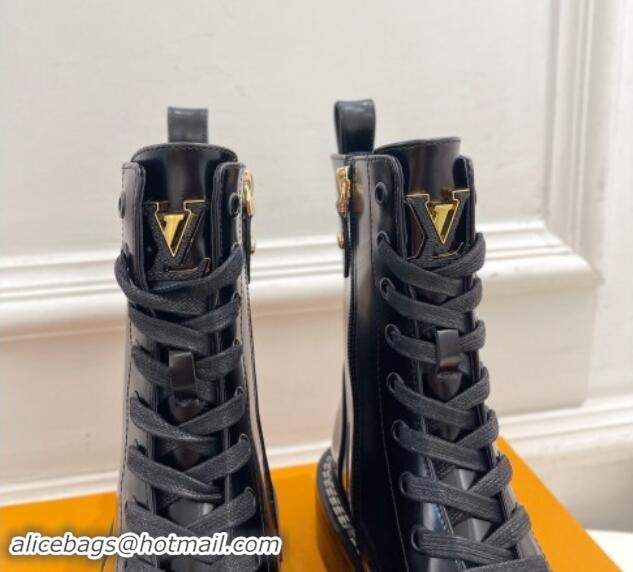 Best Product Louis Vuitton Lace-up Ankle Boots 3.5cm in Black Glazed Leather 1015004