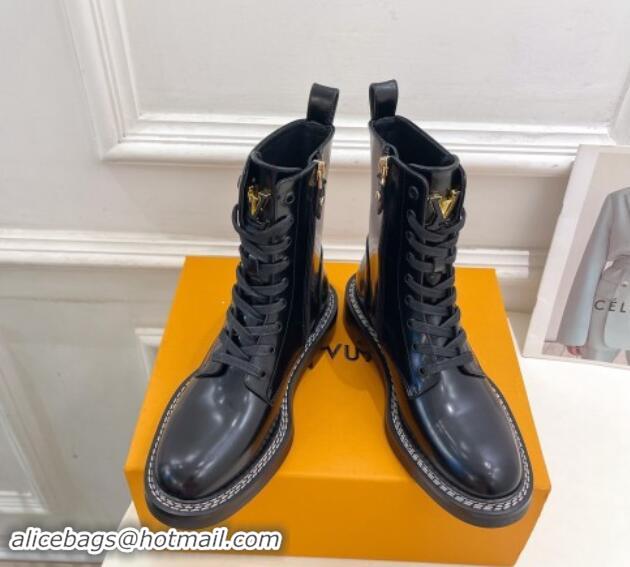 Best Product Louis Vuitton Lace-up Ankle Boots 3.5cm in Black Glazed Leather 1015004