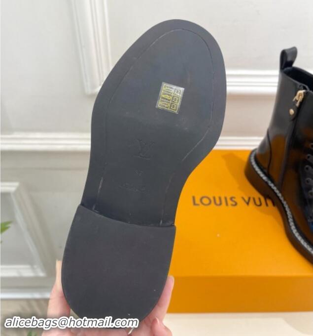 Best Product Louis Vuitton Lace-up Ankle Boots 3.5cm in Black Glazed Leather 1015004