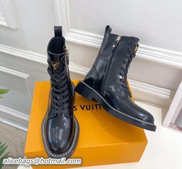 Best Product Louis Vuitton Lace-up Ankle Boots 3.5cm in Black Glazed Leather 1015004