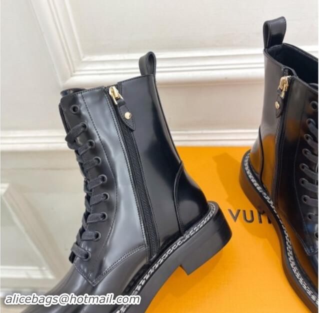 Best Product Louis Vuitton Lace-up Ankle Boots 3.5cm in Black Glazed Leather 1015004