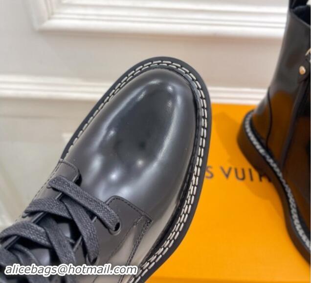 Best Product Louis Vuitton Lace-up Ankle Boots 3.5cm in Black Glazed Leather 1015004