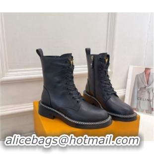 Grade Quality Louis Vuitton Lace-up Ankle Boots 3.5cm in Black Calf Leather 1015005