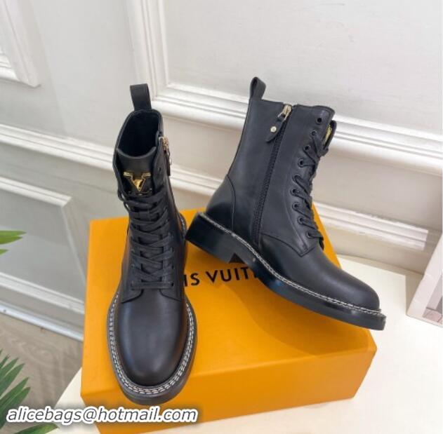 Grade Quality Louis Vuitton Lace-up Ankle Boots 3.5cm in Black Calf Leather 1015005