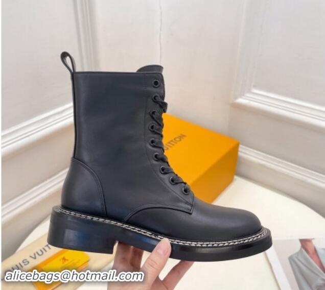 Grade Quality Louis Vuitton Lace-up Ankle Boots 3.5cm in Black Calf Leather 1015005