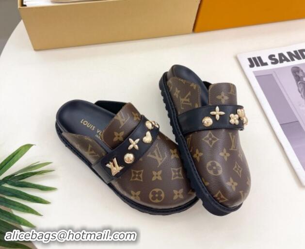 Buy Luxury Louis Vuitton LV Cosy Flat Comfort Clog Mules in Monogram Canvas with Logo Band 1015006