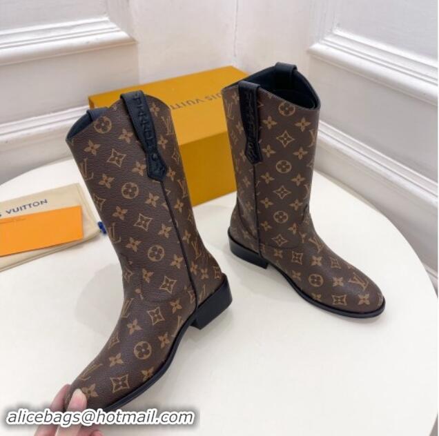 Buy Discount Louis Vuitton LV Rider Mid Boots 3cm in Monogram Canvas with Monogram Flowers Heel 1015010