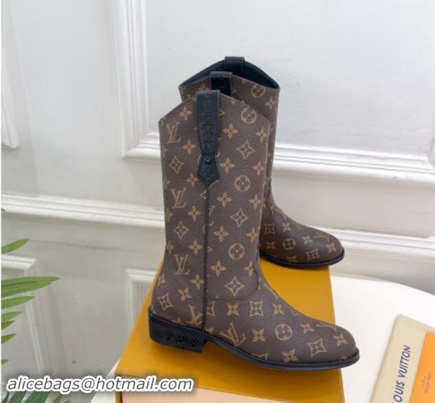 Buy Discount Louis Vuitton LV Rider Mid Boots 3cm in Monogram Canvas with Monogram Flowers Heel 1015010