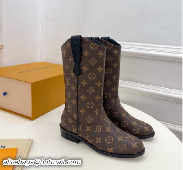 Buy Discount Louis Vuitton LV Rider Mid Boots 3cm in Monogram Canvas with Monogram Flowers Heel 1015010