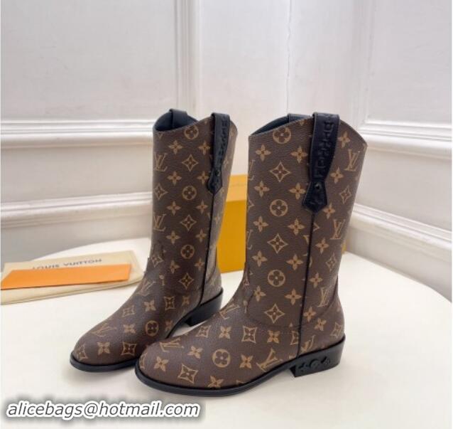 Buy Discount Louis Vuitton LV Rider Mid Boots 3cm in Monogram Canvas with Monogram Flowers Heel 1015010