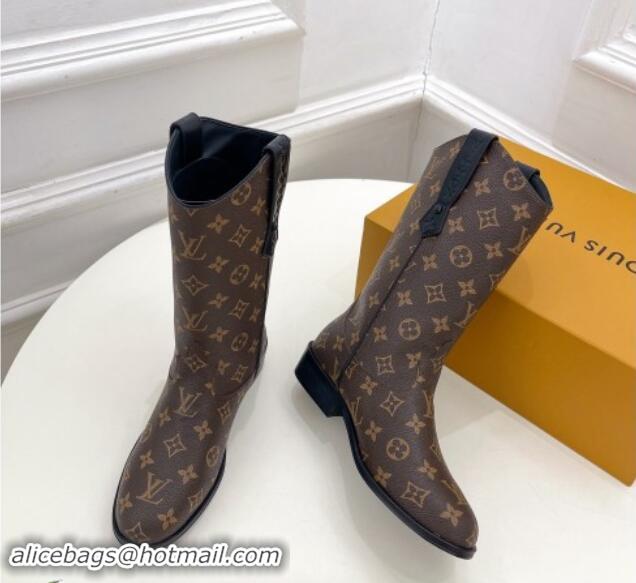 Buy Discount Louis Vuitton LV Rider Mid Boots 3cm in Monogram Canvas with Monogram Flowers Heel 1015010