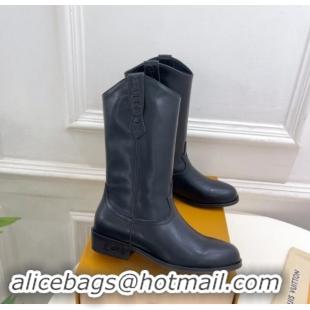 Good Quality Louis Vuitton LV Rider Mid Boots 3cm in Black Leather with Monogram Flowers Heel 1015011