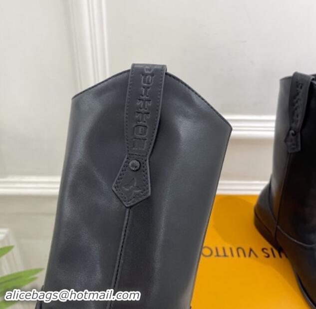 Good Quality Louis Vuitton LV Rider Mid Boots 3cm in Black Leather with Monogram Flowers Heel 1015011